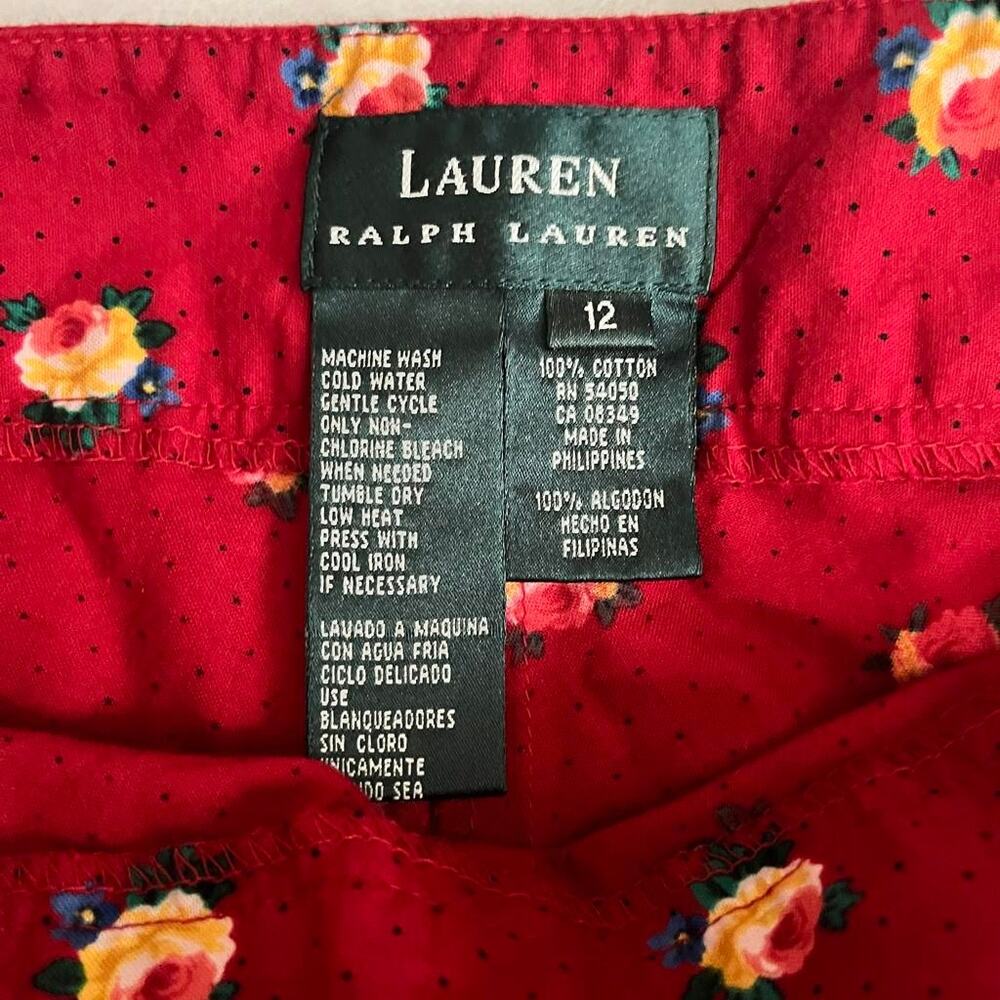Ralph Lauren Asymmetrical Midi Skirt Size 12 Red Floral Rose Cottage Country - Picture 2 of 8
